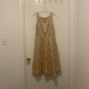 S.L. Fashions Tan Sleeveless A-Line Midi Dress